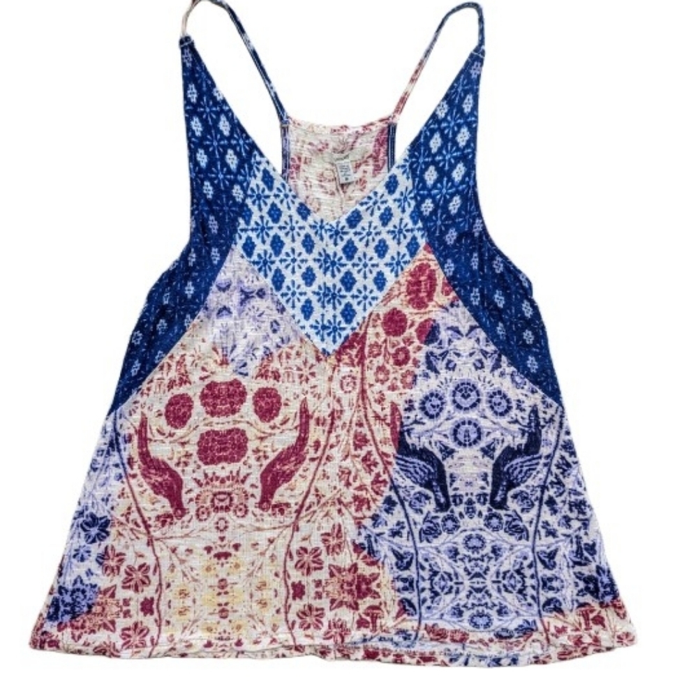 Urban Outfitters Ecote Boho Patchwork Floral Bird Racerback Tank Top Small